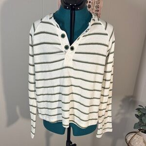 Blu Pepper Cream and Green Striped Sweatshirt